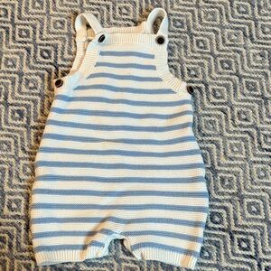 Janie and jack Striped Blue and White Knit Overalls